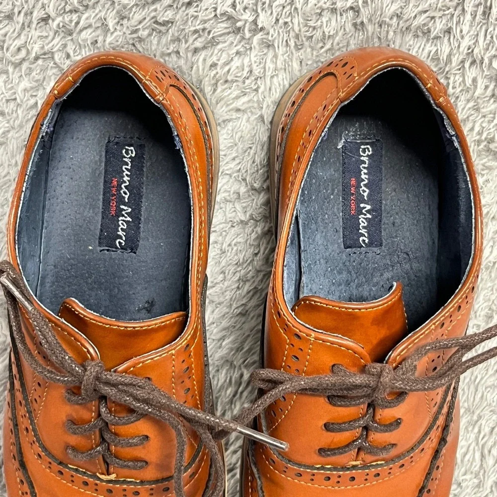 Bruno Marc Wingtip Brogue Oxford Mens 5 Brown Synthetic Leather‎ Dress Shoes